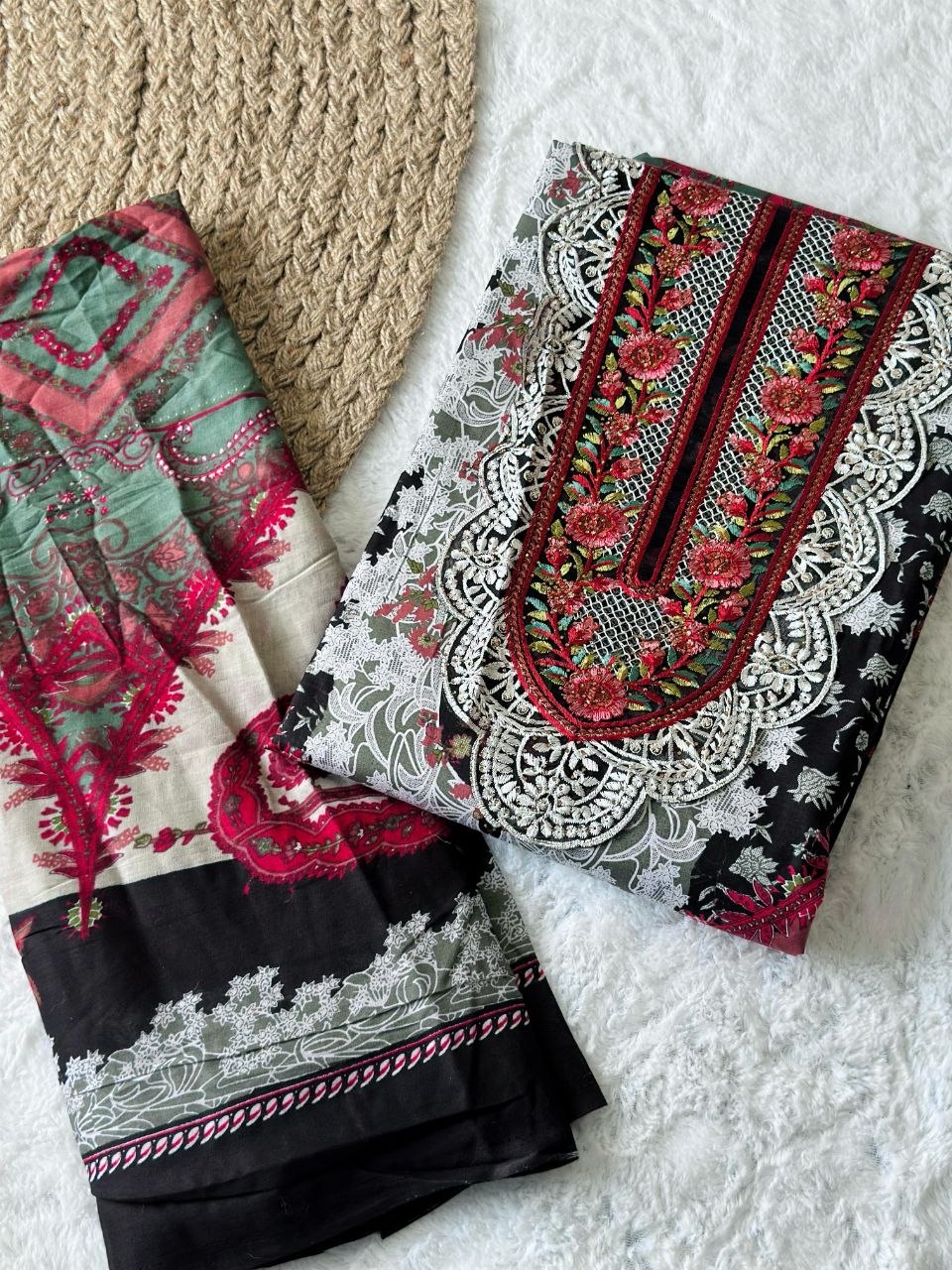 Black Rose Embroidered Unstitched Lawn Suit Set