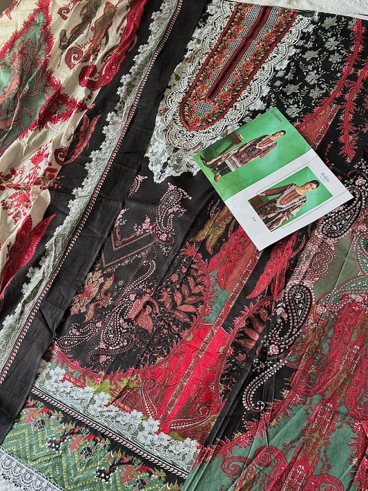 Black Rose Embroidered Unstitched Lawn Suit Set