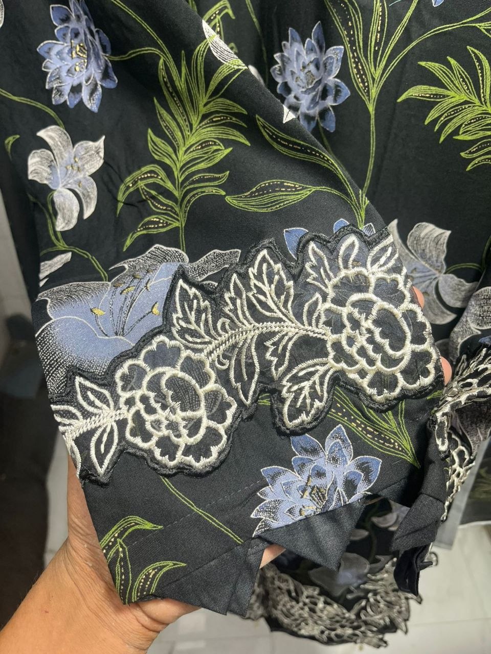 Premium Cutwork Floral Suit Set – Black Orchid