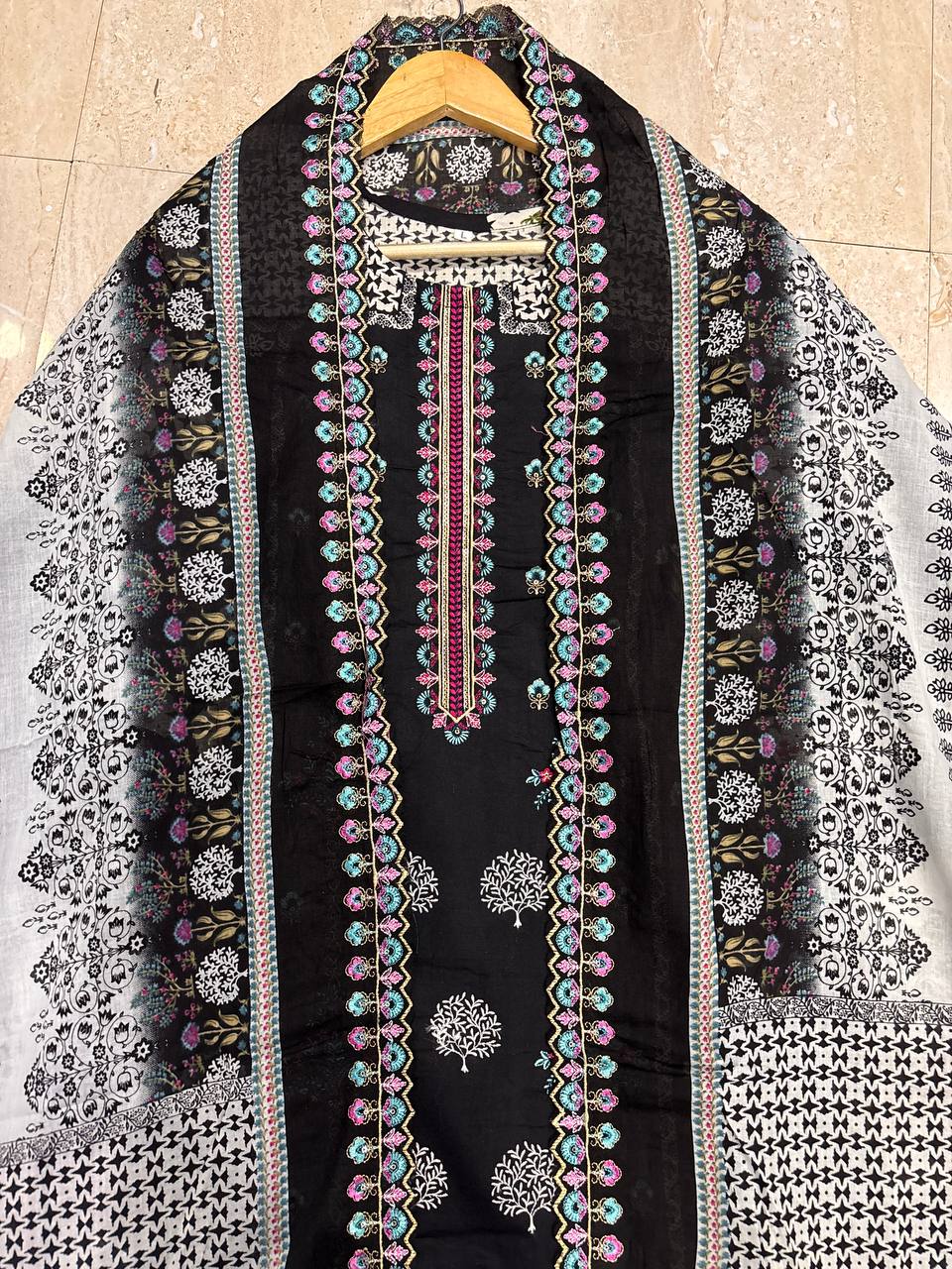 Jihan Premium Embroidered Suit Collection – Black