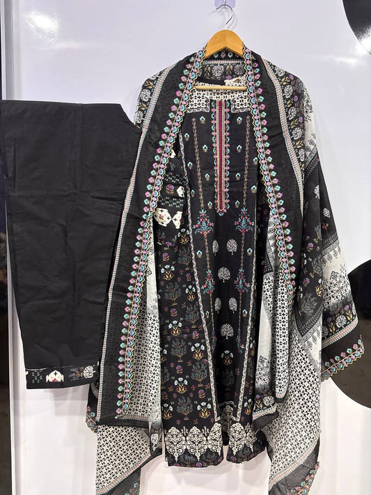 Jihan Premium Embroidered Suit Collection – Black