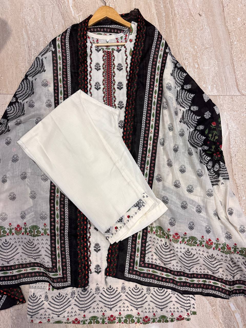 Jihan Premium Embroidered Suit Collection – Soft Cream