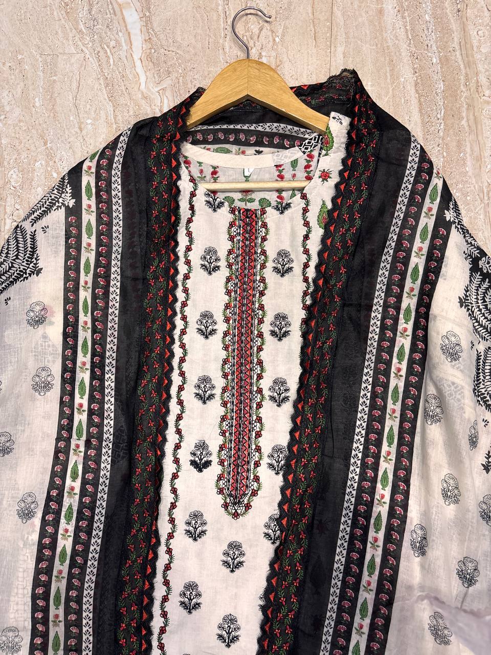 Jihan Premium Embroidered Suit Collection – Soft Cream