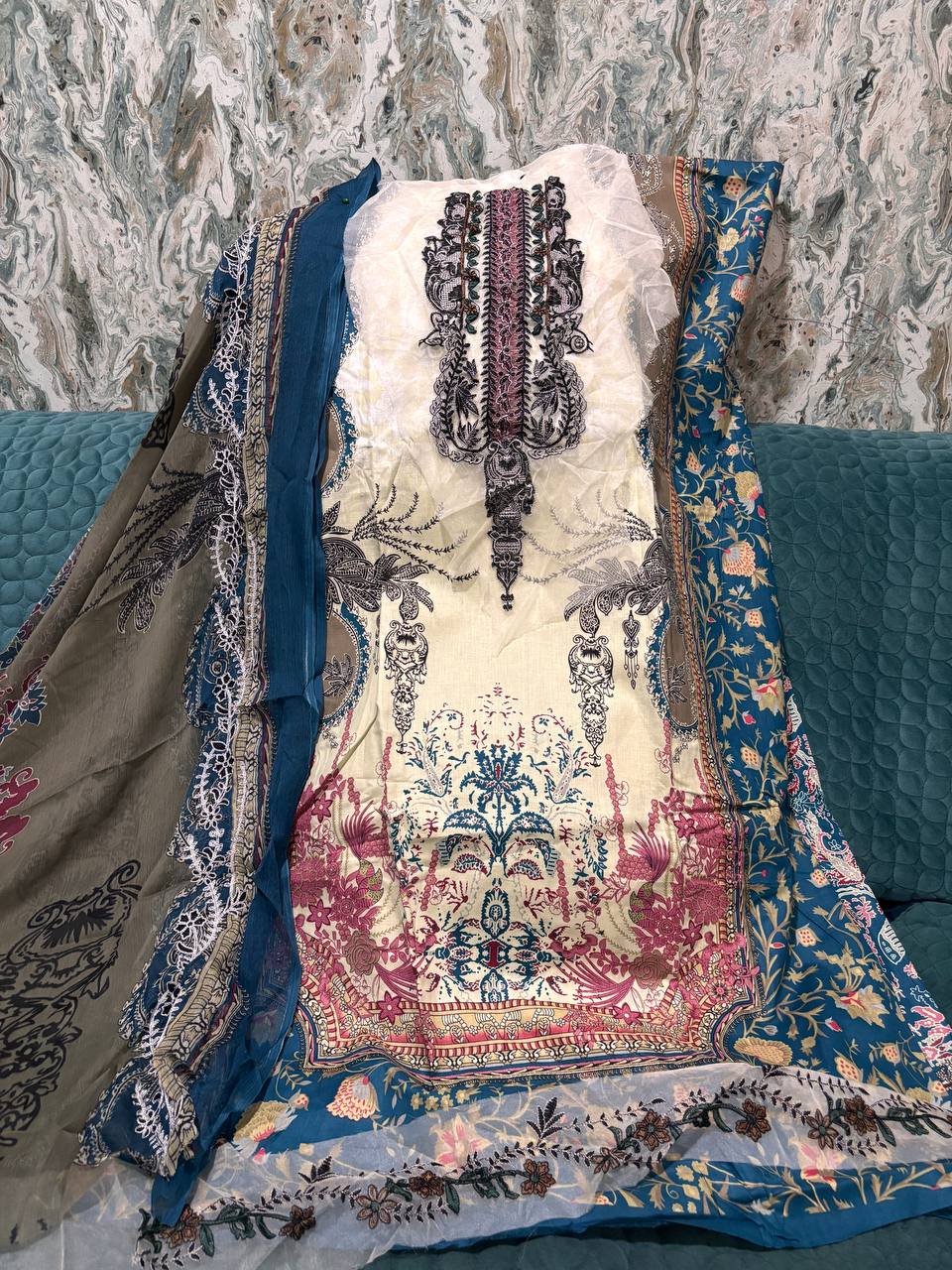 Gulnaar  bule  creem  Unstitched Suit