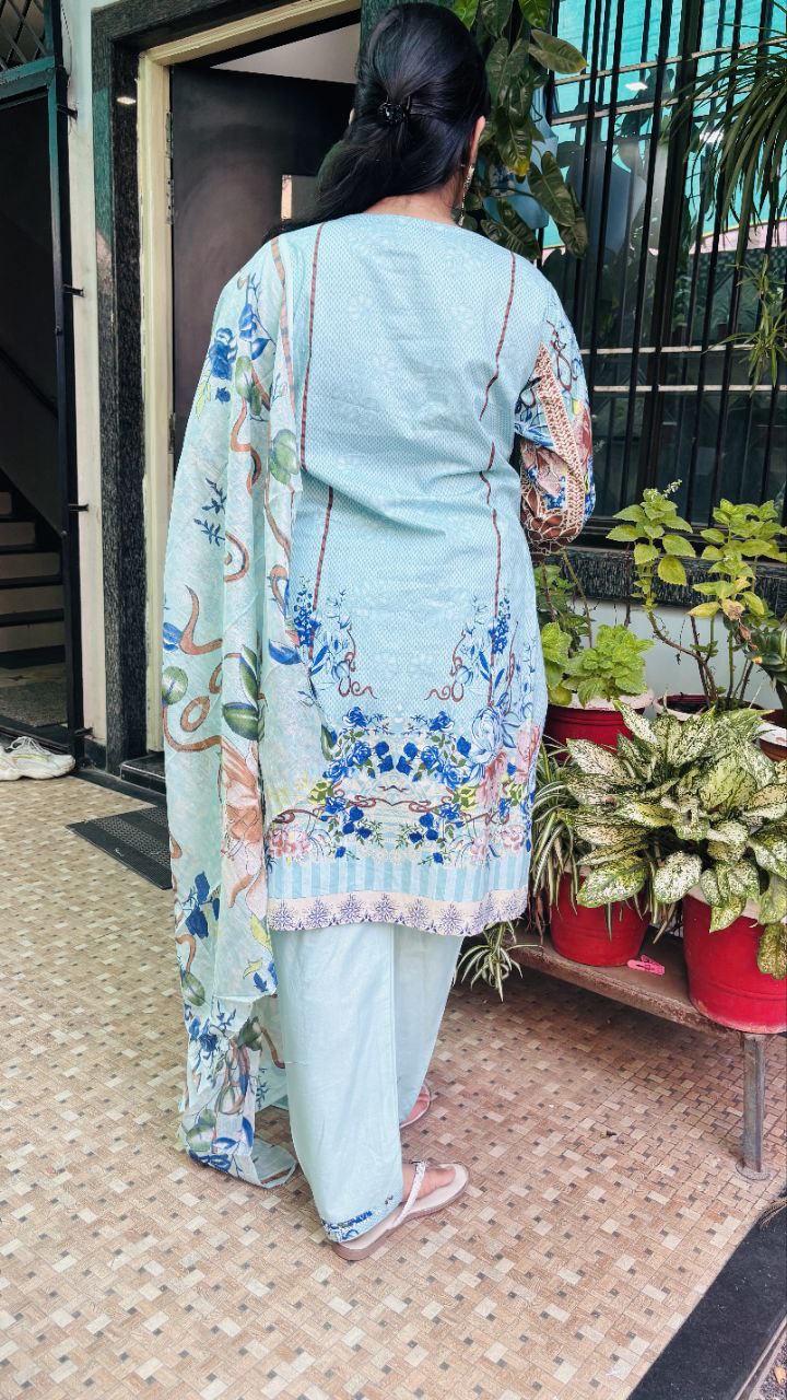 Sky Serenity digital print kurti pant dupatta set