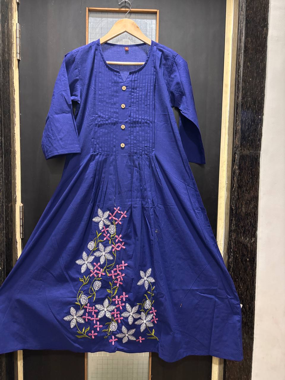 Navy Blue Floral Embroidered Anarkali Kurta Set with Dupatta