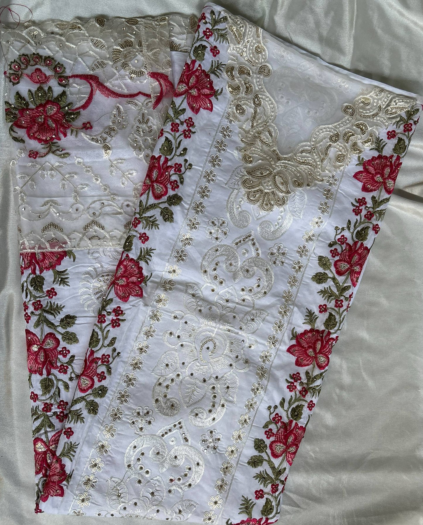 Unstitched White Embroidered Cotton Suit Set