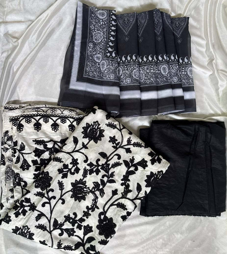 Black White Rayon Cotton Kurta Set with Dupatta