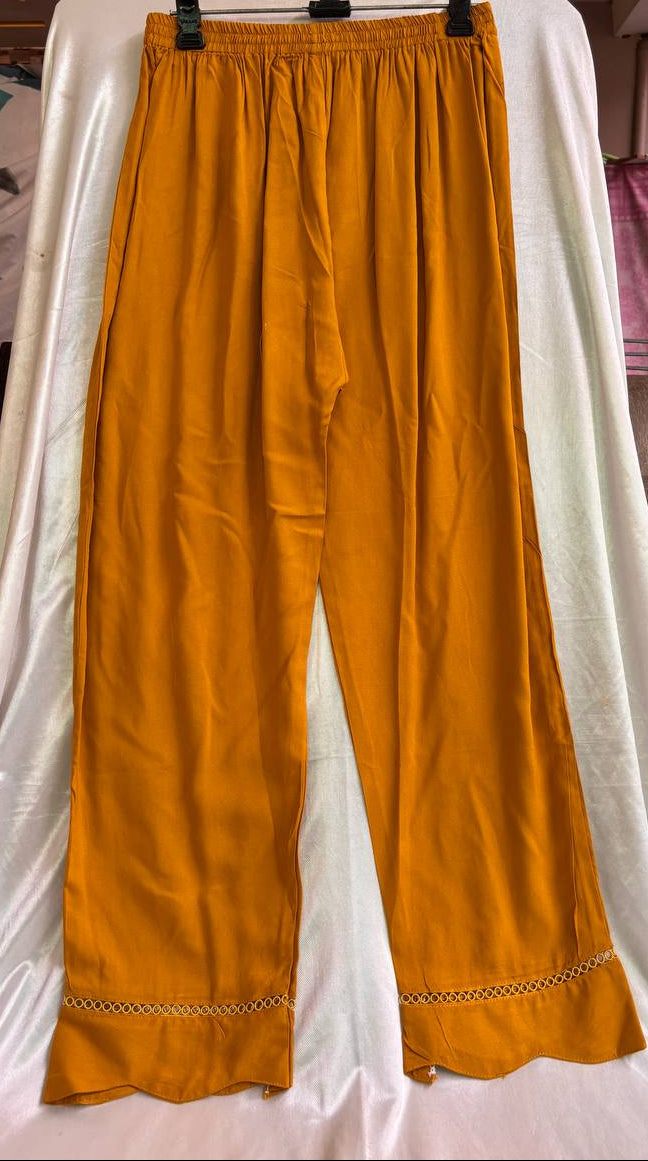 Mustard Yellow Embroidered Kurti Pant Set with Dupatta for Women