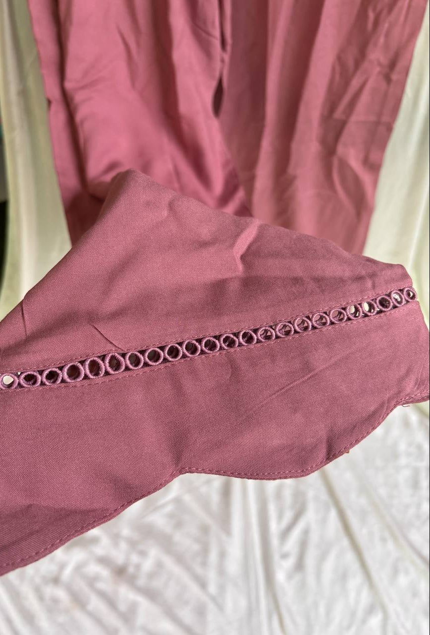 Dusty Pink Embroidered Kurti Pant Set for Women
