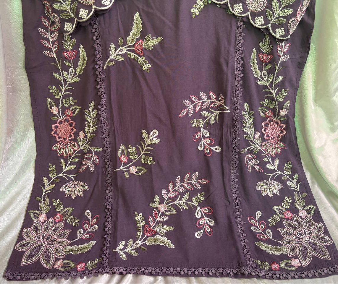 Purple Embroidered Kurti Pant Set with Dupatta