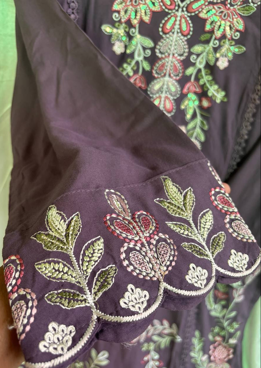 Purple Embroidered Kurti Pant Set with Dupatta