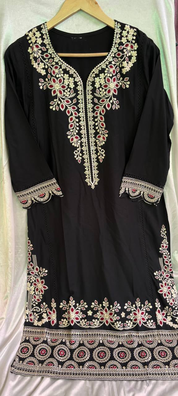 Black Embroidered Kurta Pant Set for Women